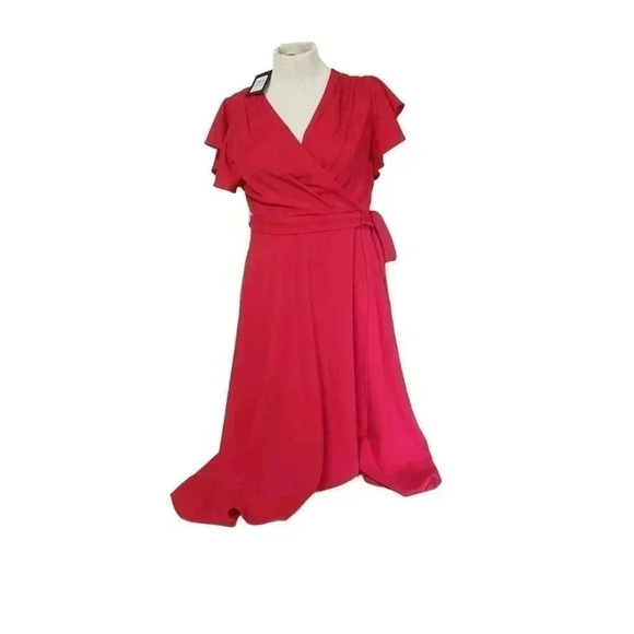 Dkny Dresses & Skirts - DKNY flutter sleeve v-neck tie waist fit & flare dress women size 8 new with tag